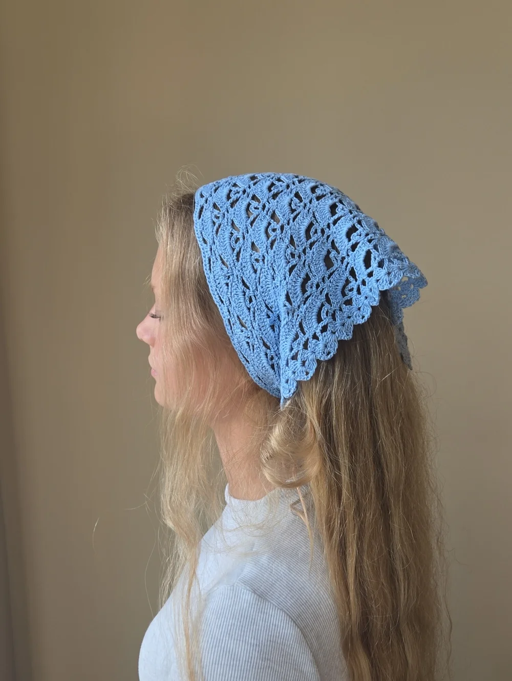 HANDMADE Light Blue Crochet Headscarf - Women's Accessory